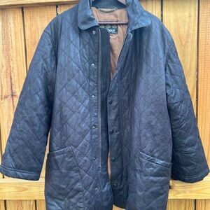 Barbour Quilted Leather Coat Jacket Brown Bushman Classic XL
